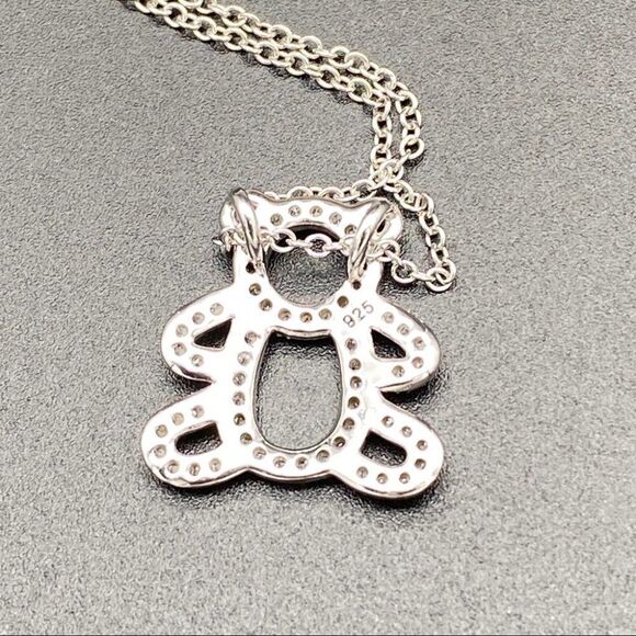 Sterling Silver Cubic Zirconia Teddy Bear Necklace - Picture 7 of 11